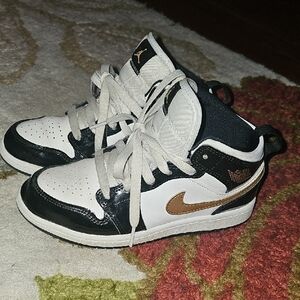 Jordan Nike Kids' Black, Gold And White Sneakers